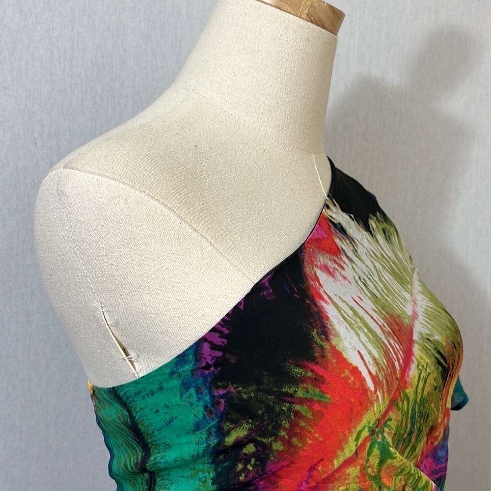NWT BeBe Multi-colored One Shoulder Feather print Mini Dress Size M - Picture 4 of 10